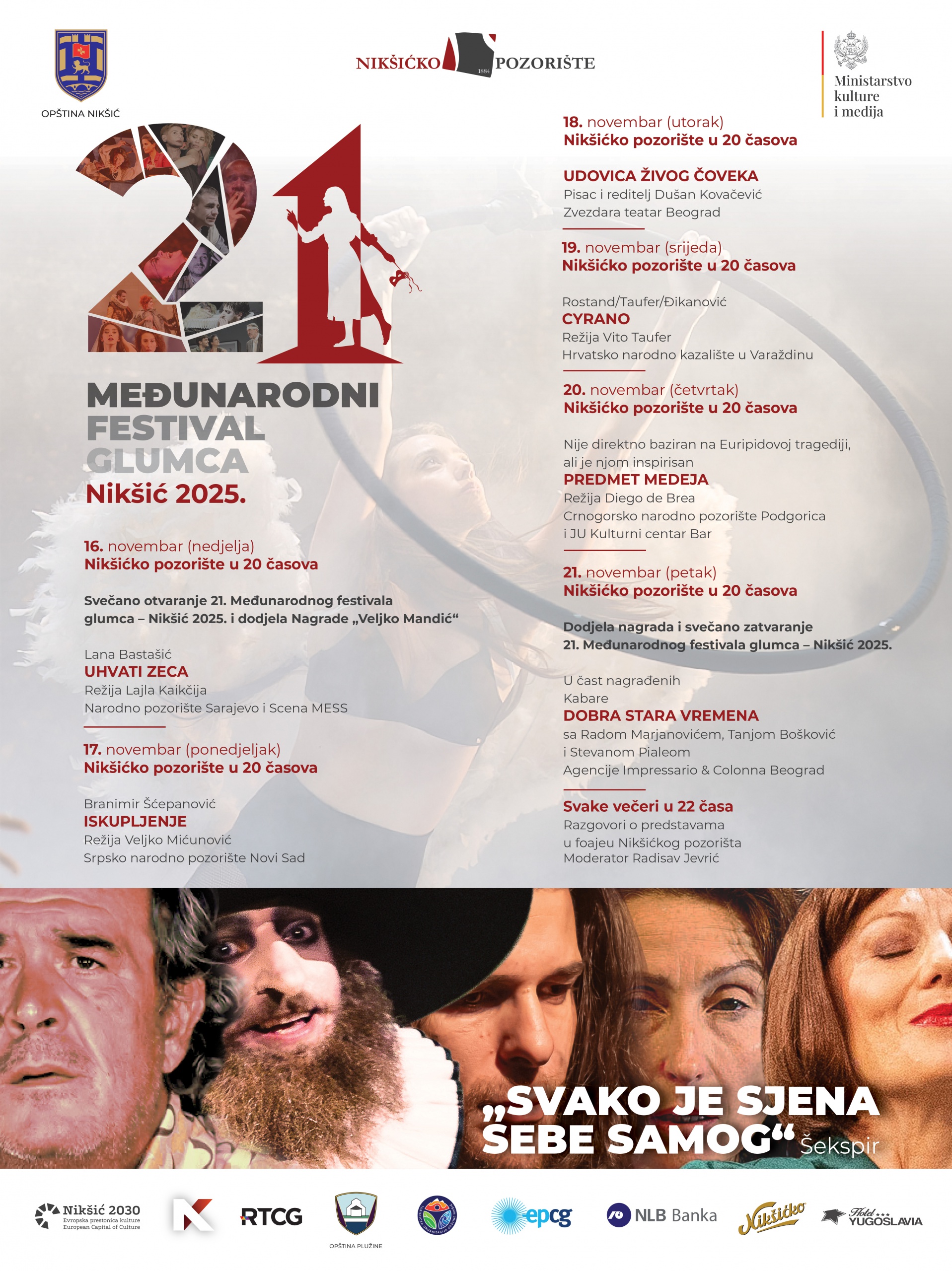 „21. Međunarodni festival glumca Nikšić 2025“ od 16. do 21. novembra